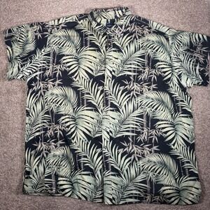 Harbor Bay Mens 4X Tropical Palm Leaf Bamboo Print Short Sleeve Button Up Shirt